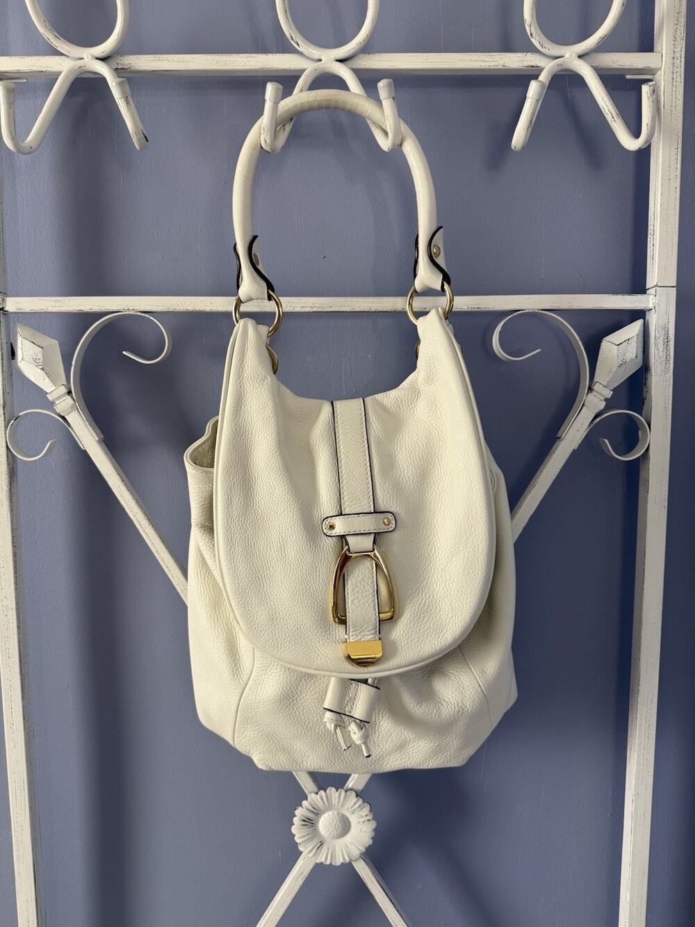G.I.L.I Leather Convertible Backpack Purse Winter White/Ivory